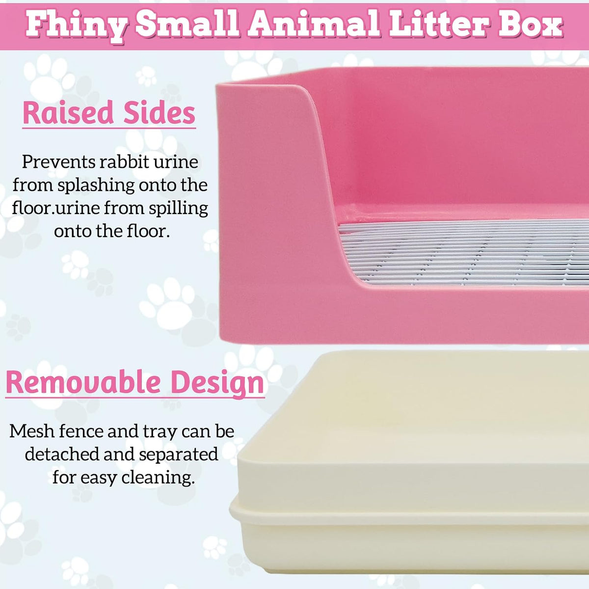 Large Rabbit Litter Box for Cage, Plastic Guinea Pig Litter Pan with 6 PCS Disposable Pee Pads Potty Trainer Corner Toilet Box for Bunny Guinea Pigs Ferrets Chinchillas Small Animals (Pink)