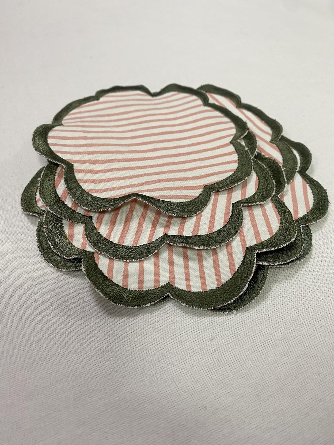 8-Pcs 100% Cotton Hand Block Print Drink Coasters 5" in Pink Stripe