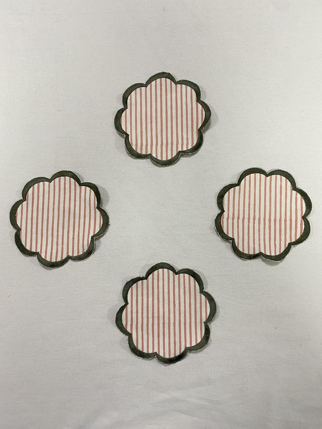 8-Pcs 100% Cotton Hand Block Print Drink Coasters 5" in Pink Stripe