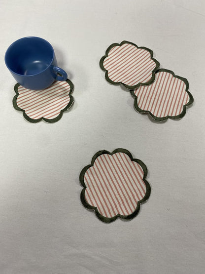 8-Pcs 100% Cotton Hand Block Print Drink Coasters 5" in Pink Stripe