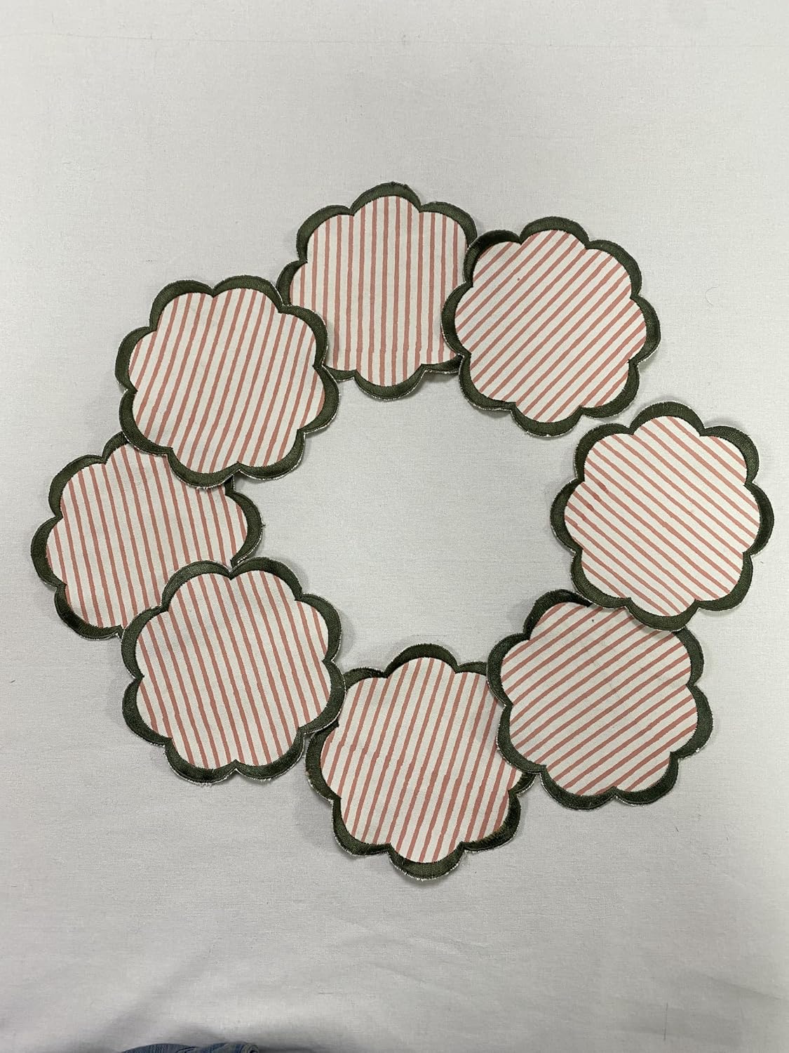 8-Pcs 100% Cotton Hand Block Print Drink Coasters 5" in Pink Stripe