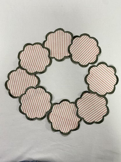 8-Pcs 100% Cotton Hand Block Print Drink Coasters 5" in Pink Stripe