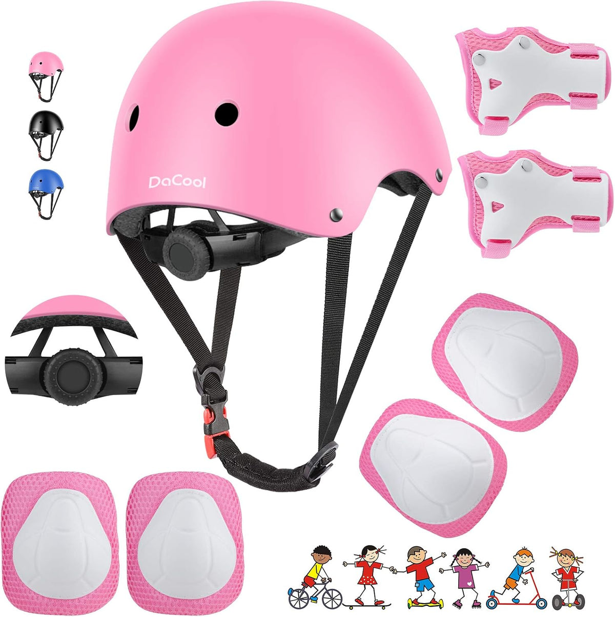 Kids Bike Helmet Set Skateboard Knee Pads - Kids Helmet Elbow Pads Wrist Guards Adjustable for 3~10yrs Girl Boy Kids Protective Gear Set for Sport Cycling Bike Roller Skating Scooter