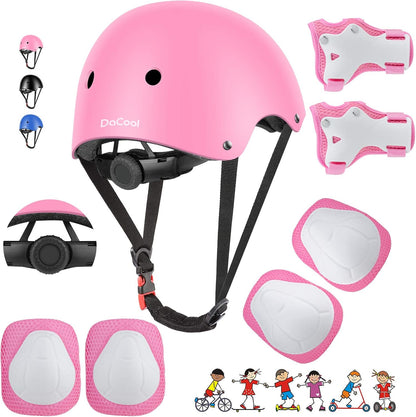 Kids Bike Helmet Set Skateboard Knee Pads - Kids Helmet Elbow Pads Wrist Guards Adjustable for 3~10yrs Girl Boy Kids Protective Gear Set for Sport Cycling Bike Roller Skating Scooter