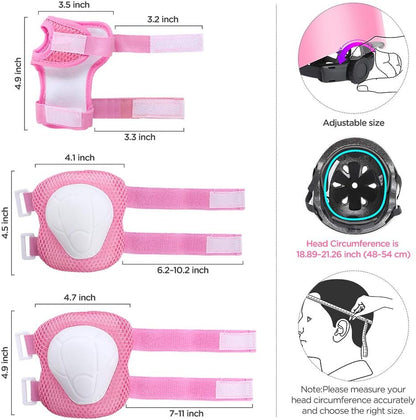 Kids Bike Helmet Set Skateboard Knee Pads - Kids Helmet Elbow Pads Wrist Guards Adjustable for 3~10yrs Girl Boy Kids Protective Gear Set for Sport Cycling Bike Roller Skating Scooter