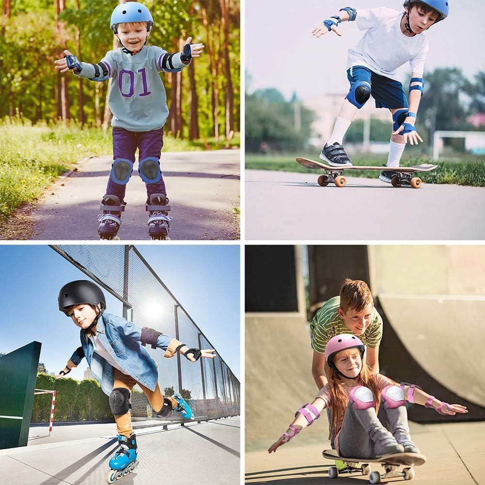 Kids Bike Helmet Set Skateboard Knee Pads - Kids Helmet Elbow Pads Wrist Guards Adjustable for 3~10yrs Girl Boy Kids Protective Gear Set for Sport Cycling Bike Roller Skating Scooter