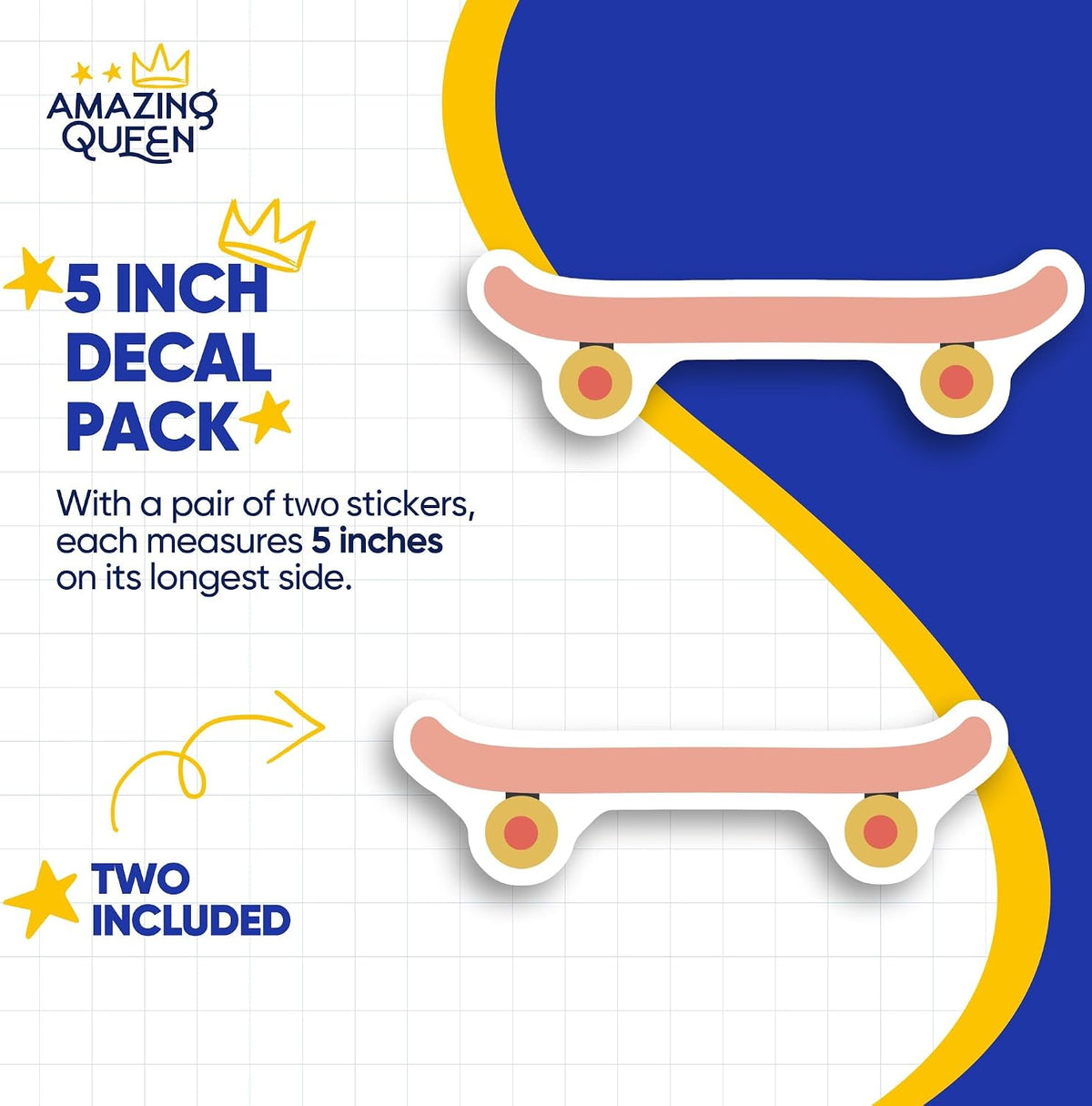 Retro Pink Skateboard Stickers - Skater Aesthetic Decal - Y2K Board Decor - 2 Pack - 5" Wide Design - Adheres to Laptops, Tumblers, and More - Made in The USA - AQS30865