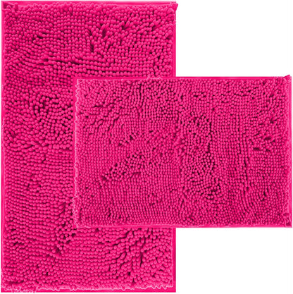 Hot Pink 2 Piece Bathroom Set Chenille Rugs Mat for Kitchen/Living Room
