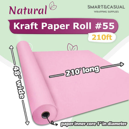 48" x 2,520" (210') Light Pink Kraft Craft Paper Roll for Gift Wrapping Bulletin Board Bouquet Flower Art Packing Parcel Table Covering 80GSM 55LB (Light Pink, 48" x 210')