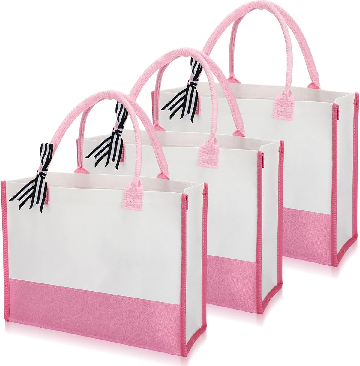 3 Pcs Initial Canvas Tote Bag Reusable Blank Personalized Present Totes for Women, Bridesmaid, Wedding, Travel Gift(Pink)