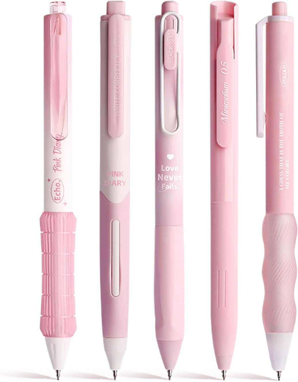 5PCs Pastel Gel Ink Pen Set,Retractable Black Ink Pens 0.5mm Fine Point