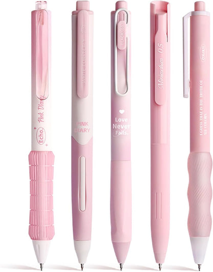 5PCs Pastel Gel Ink Pen Set,Retractable Black Ink Pens 0.5mm Fine Point