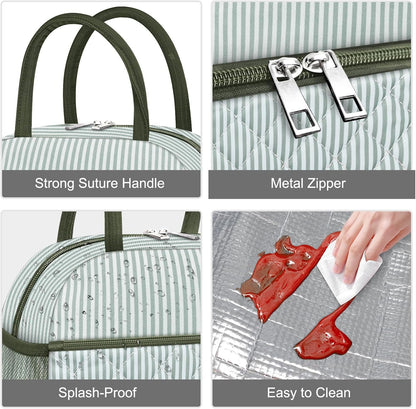 Lunch Bag Lunch Box for Women Adult Men Insulated Quilted Reusable Large Lunch Tote Bag Leakproof Simple Cooler Bag for Work Office Picnic Beach or Travel