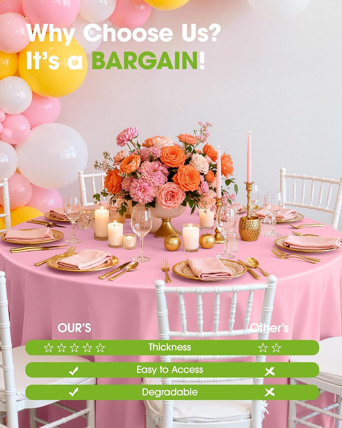 Plastic Table Cloth Disposable 12 Pack, 84'' Round Table Cloths, Easter Party, Valentines, Mothers Day Decorations, Tablecloths, Round, Pastel Plastic Cover, Leakproof & Sturdy, Pink