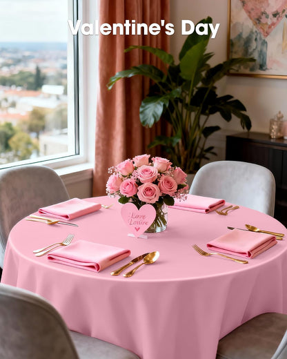 Plastic Table Cloth Disposable 12 Pack, 84'' Round Table Cloths, Easter Party, Valentines, Mothers Day Decorations, Tablecloths, Round, Pastel Plastic Cover, Leakproof & Sturdy, Pink