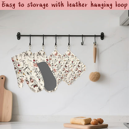 Retro Pink Floral Butterfly Heat-Resistant Silicone Oven Mitts and Pot Holders,Long Oven Gloves with Non-Slip Grip for Cooking, Baking, Grilling,BBQ