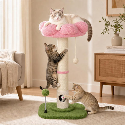 Tall Cat Scratching Post for Indoor Cats,Sisal Scratching Post(Pink Flower)