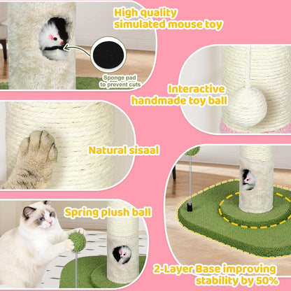 Tall Cat Scratching Post for Indoor Cats,Sisal Scratching Post(Pink Flower)