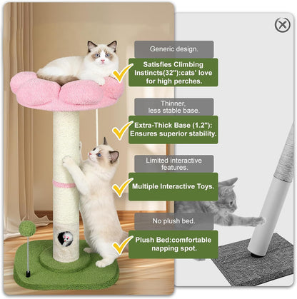 Tall Cat Scratching Post for Indoor Cats,Sisal Scratching Post(Pink Flower)