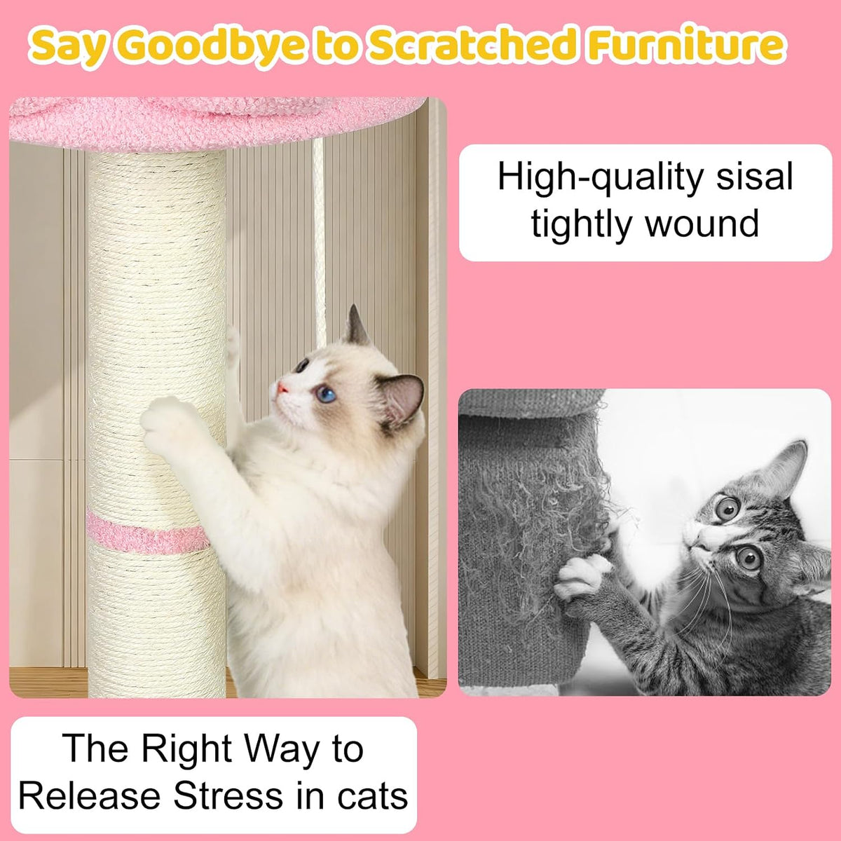 Tall Cat Scratching Post for Indoor Cats,Sisal Scratching Post(Pink Flower)
