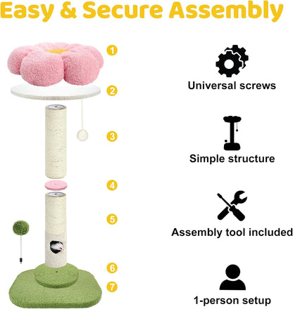 Tall Cat Scratching Post for Indoor Cats,Sisal Scratching Post(Pink Flower)