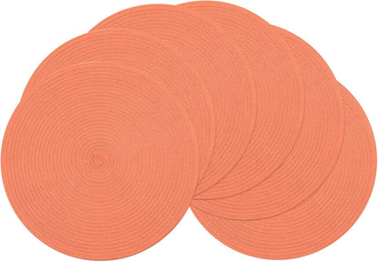 Round Braided Placemats Set of 6 Washable Cotton Polyester Round Placemats for Kitchen Table 15 inch Round Table Mats (Coral, 6)