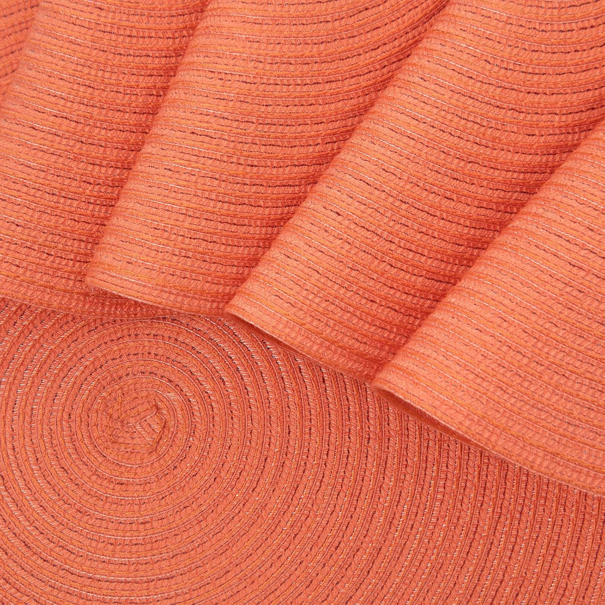 Round Braided Placemats Set of 6 Washable Cotton Polyester Round Placemats for Kitchen Table 15 inch Round Table Mats (Coral, 6)
