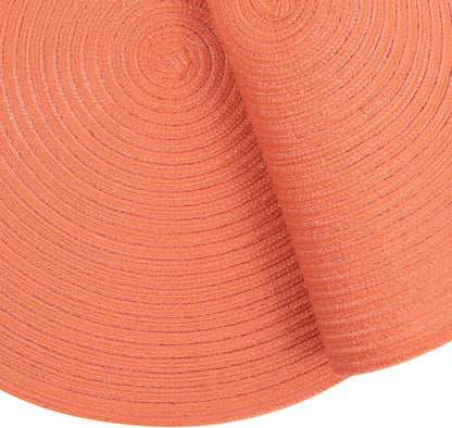Round Braided Placemats Set of 6 Washable Cotton Polyester Round Placemats for Kitchen Table 15 inch Round Table Mats (Coral, 6)