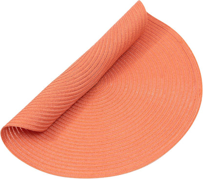 Round Braided Placemats Set of 6 Washable Cotton Polyester Round Placemats for Kitchen Table 15 inch Round Table Mats (Coral, 6)
