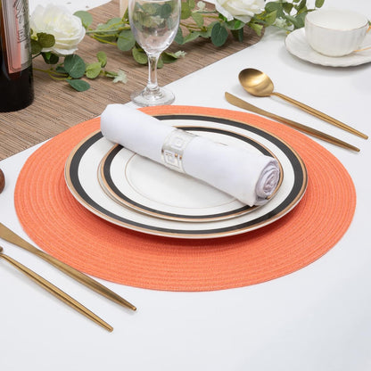 Round Braided Placemats Set of 6 Washable Cotton Polyester Round Placemats for Kitchen Table 15 inch Round Table Mats (Coral, 6)