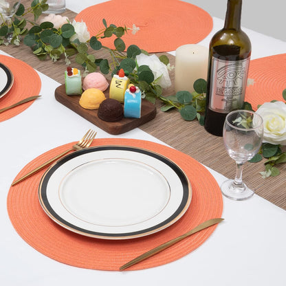 Round Braided Placemats Set of 6 Washable Cotton Polyester Round Placemats for Kitchen Table 15 inch Round Table Mats (Coral, 6)
