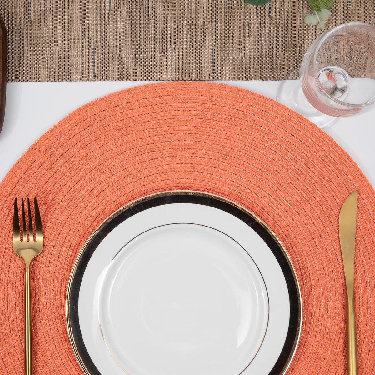 Round Braided Placemats Set of 6 Washable Cotton Polyester Round Placemats for Kitchen Table 15 inch Round Table Mats (Coral, 6)