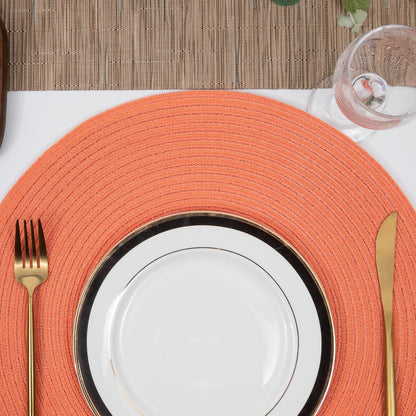 Round Braided Placemats Set of 6 Washable Cotton Polyester Round Placemats for Kitchen Table 15 inch Round Table Mats (Coral, 6)