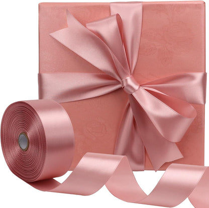 Rose Gold Solid Satin Ribbon 1-1/2 Inch 50 Yards Solid Polyester Fabric Ribbon for Gift Wrapping Wedding Christmas Baby Shower Birthday Party Decoration Handmade Immortal Flower Craft