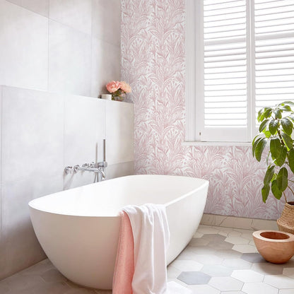 Dimoon Pink Peel and Stick Wallpaper Boho Pink White Contact Paper 17.3" X 78.7" Floral Leaf Textured Wallpaper Renter Friendly Removable Self Adhesive Wall Paper for Bathroom Bedroom Cabinets Vinyl