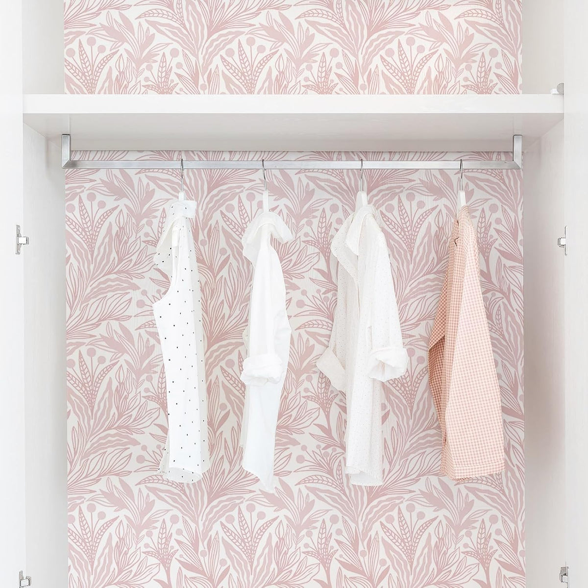 Dimoon Pink Peel and Stick Wallpaper Boho Pink White Contact Paper 17.3" X 78.7" Floral Leaf Textured Wallpaper Renter Friendly Removable Self Adhesive Wall Paper for Bathroom Bedroom Cabinets Vinyl