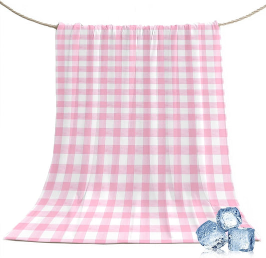 40"x60" Lap Cooling Blanket Pink Plaid Ice Silk Lightweight Breathable Soft Summer Blanket for Hot Sleepers Couch Bed Sofa Camping Sweet Girly Checkered