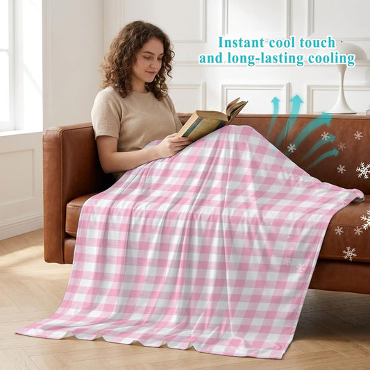 40"x60" Lap Cooling Blanket Pink Plaid Ice Silk Lightweight Breathable Soft Summer Blanket for Hot Sleepers Couch Bed Sofa Camping Sweet Girly Checkered