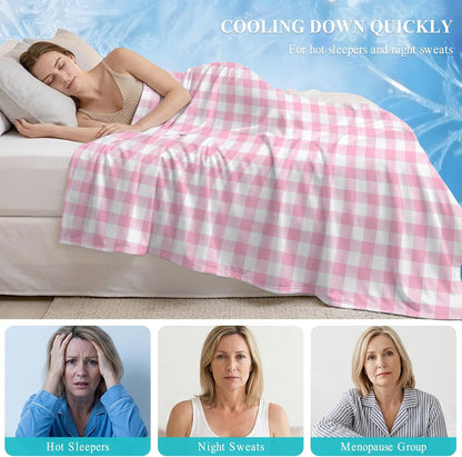 40"x60" Lap Cooling Blanket Pink Plaid Ice Silk Lightweight Breathable Soft Summer Blanket for Hot Sleepers Couch Bed Sofa Camping Sweet Girly Checkered