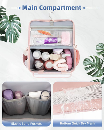 Hanging Shower Caddy Organizer Bag with Quick Dry Mesh, Pink