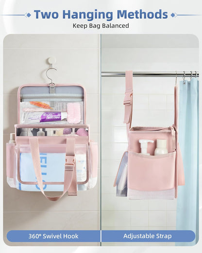 Hanging Shower Caddy Organizer Bag with Quick Dry Mesh, Pink