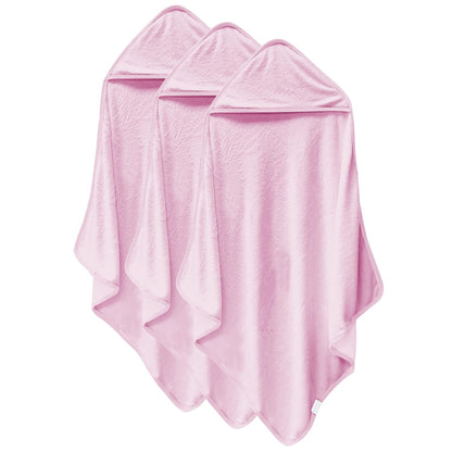 3 Pack Baby Hooded Towels, Rayon Made from Bamboo, Ultra Soft Unisex Bath Towels for Babies,Toddler,Infant - Newborn Essential - Ultra Absorbent Toddler Towels for Baby Boy Girl - Pink