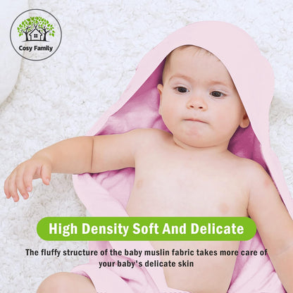 3 Pack Baby Hooded Towels, Rayon Made from Bamboo, Ultra Soft Unisex Bath Towels for Babies,Toddler,Infant - Newborn Essential - Ultra Absorbent Toddler Towels for Baby Boy Girl - Pink