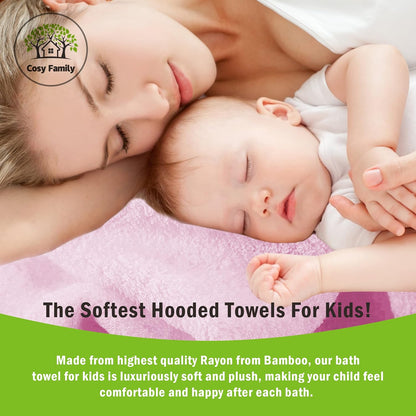 3 Pack Baby Hooded Towels, Rayon Made from Bamboo, Ultra Soft Unisex Bath Towels for Babies,Toddler,Infant - Newborn Essential - Ultra Absorbent Toddler Towels for Baby Boy Girl - Pink