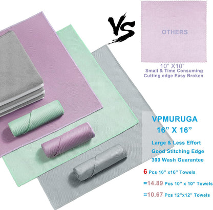 Streak Free Miracle Cleaning Cloths Easy Clean Nanoscale,Fish Scale Microfiber Window Mirror Glass Car Stainless Steel Cleaning,Lint Free Dish cloth Wine Glass Polishing Towel,Reusable,Pack 6,Pink