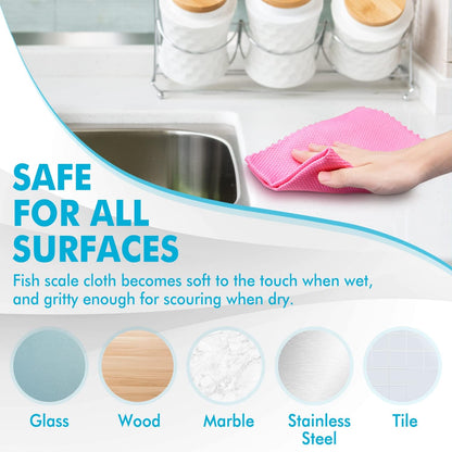 Streak Free Miracle Cleaning Cloths Easy Clean Nanoscale,Fish Scale Microfiber Window Mirror Glass Car Stainless Steel Cleaning,Lint Free Dish cloth Wine Glass Polishing Towel,Reusable,Pack 6,Pink