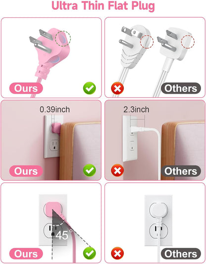 Beeiker 6 USB (3 USB C) Pink Power Strip, 5Ft Extension Cord, 3 Outlets