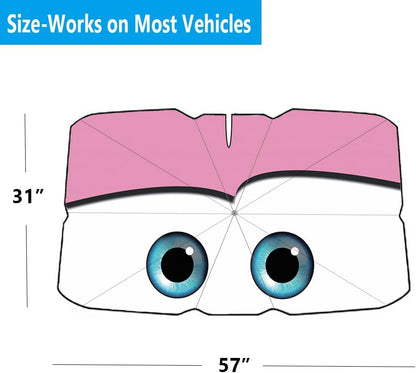 Windshield Sun Shade 2025 Car Accessories 100% Blackout Car Front Windsow Shades Umbrella Automotive Sun Visor Block Heat Insulation Protection (Pink Eyes)