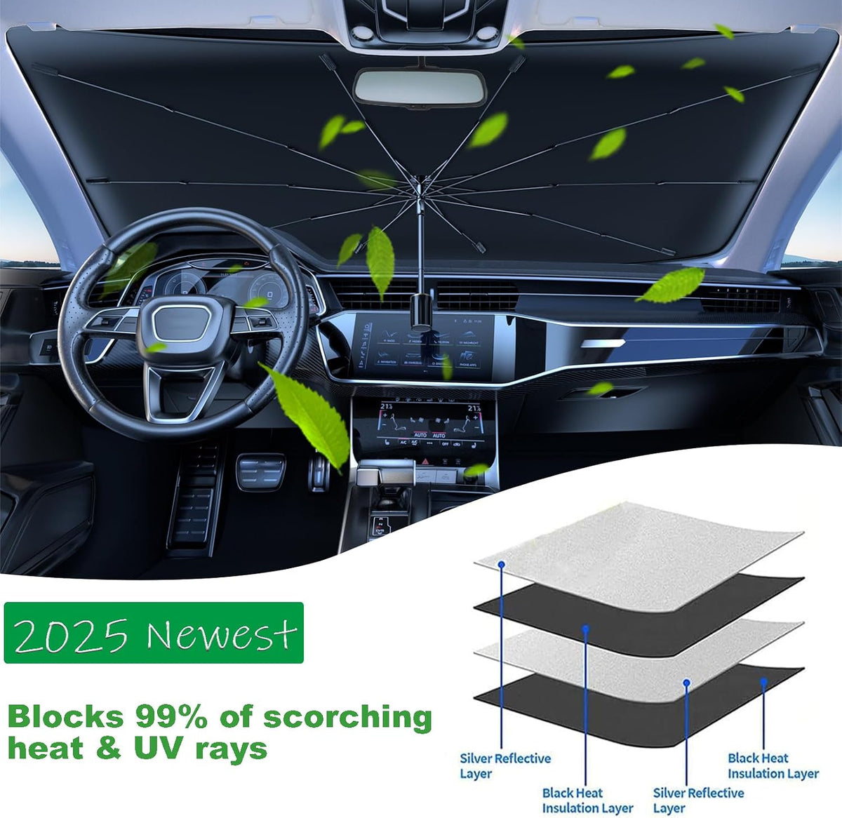 Windshield Sun Shade 2025 Car Accessories 100% Blackout Car Front Windsow Shades Umbrella Automotive Sun Visor Block Heat Insulation Protection (Pink Eyes)