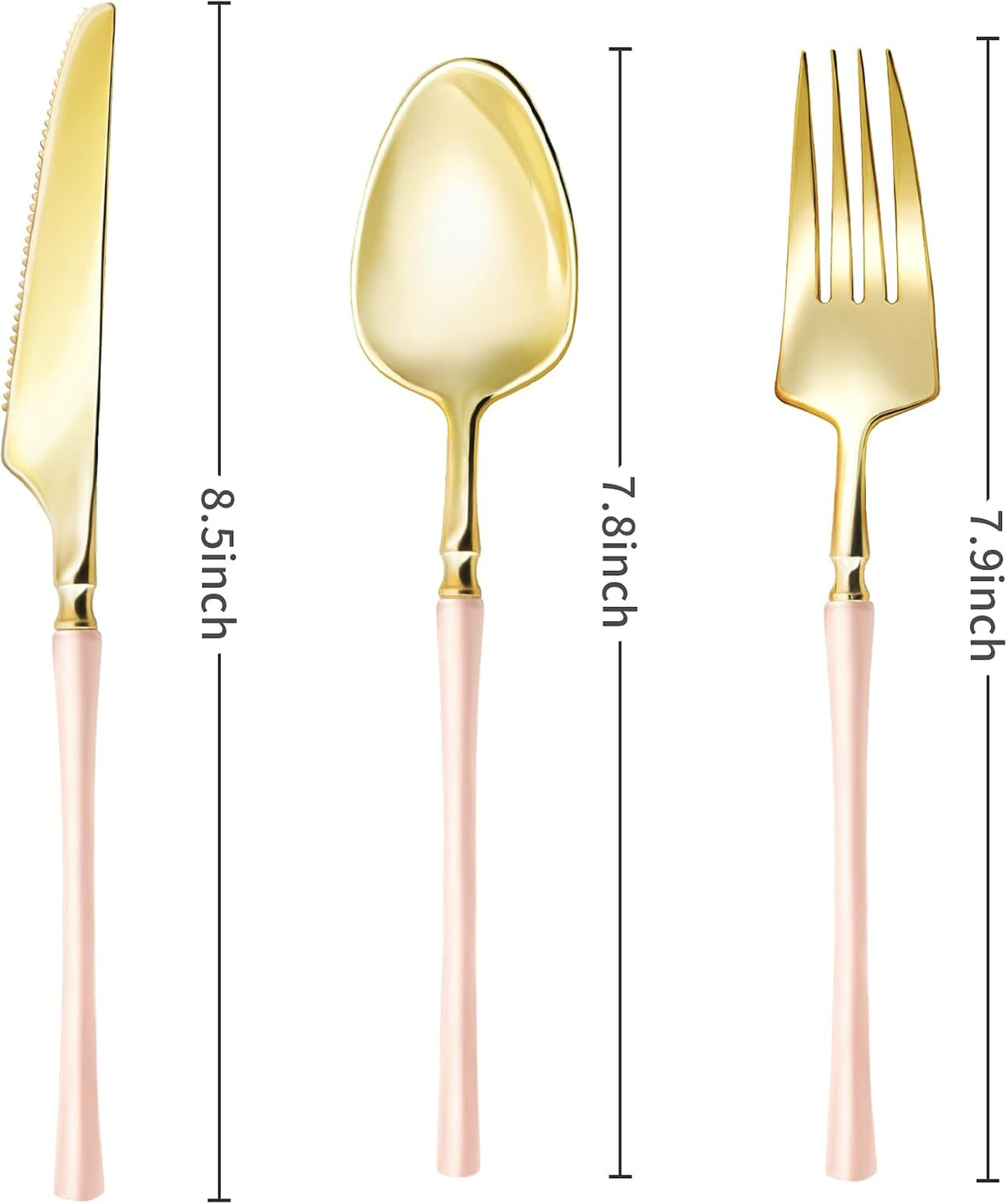 90PCS Heavy Duty Gold Plastic Silverware with Pink Handle